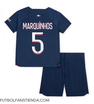 Paris Saint-Germain Marquinhos #5 Primera Equipación Niños 2023-24 Manga Corta (+ Pantalones cortos)
